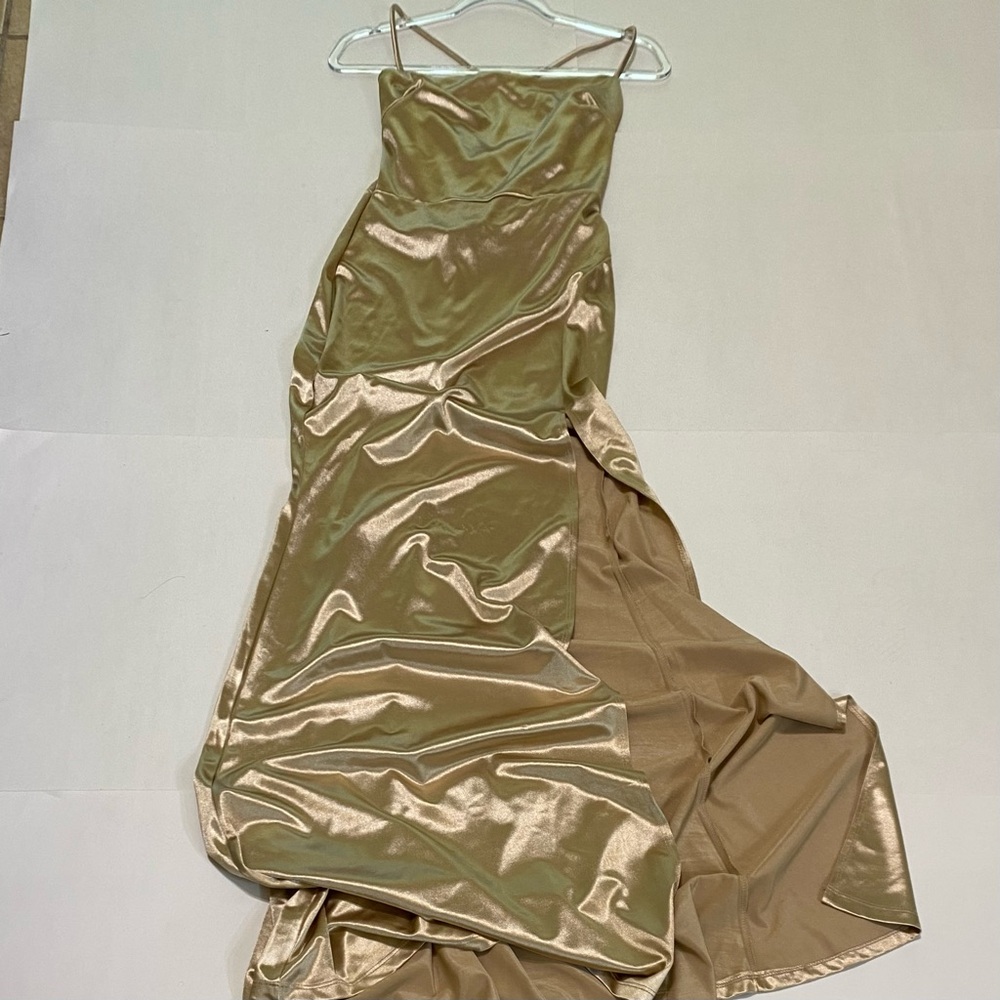 Windsor Gold Satin Maxi Formal Prom Romantic Dress